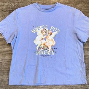 White Fox Angels Graphic Tee Lavender Oversized Y2K T-Shirt Women’s M